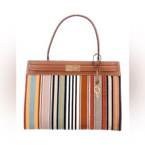 EUC Tory Burch Lee Radziwill Patchwork Webbing Leather Bag Striped